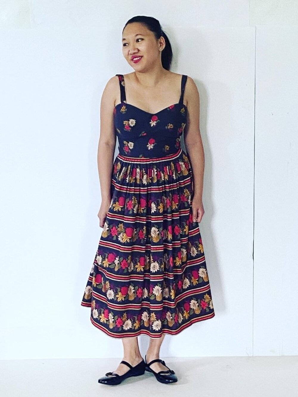 Janet Russo Gypsy Poplin Sleeveless Floral Midi Dress in Black Color Way size 12